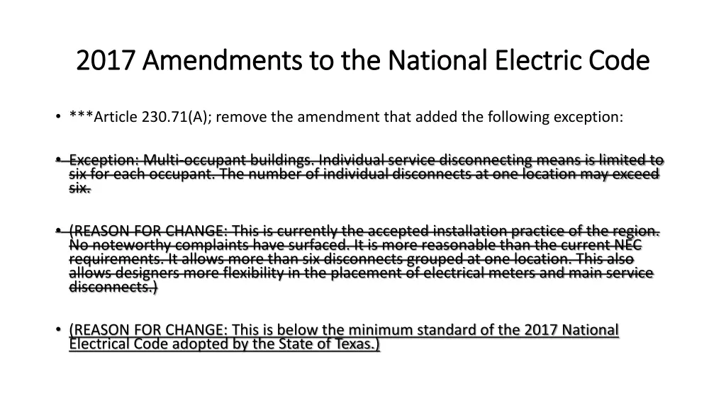 2017 amendments to the national electric code 4