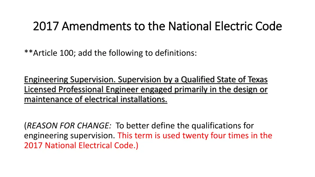 2017 amendments to the national electric code