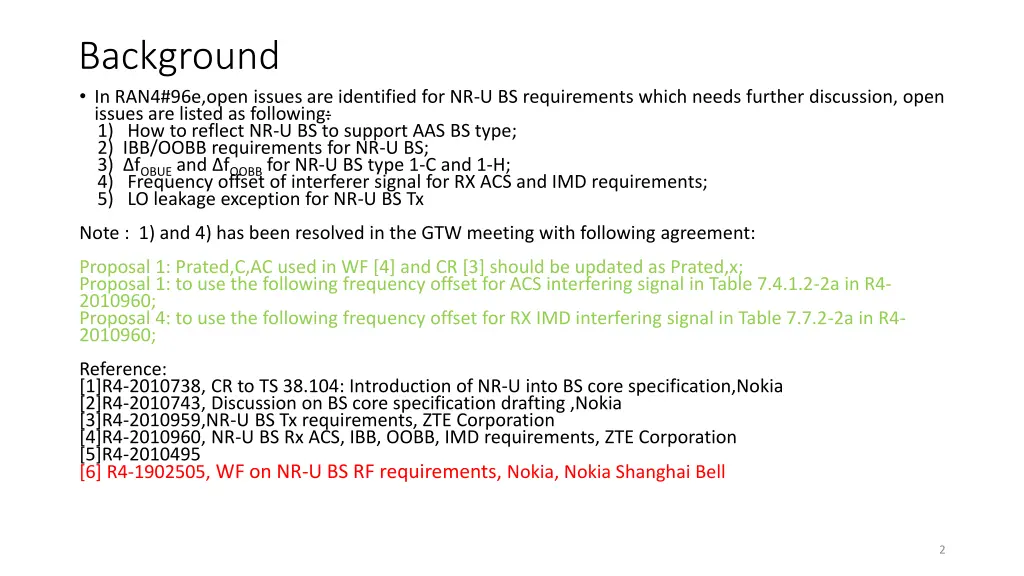 background in ran4 96e open issues are identified