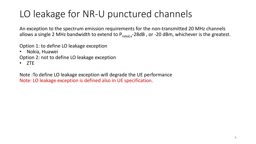 lo leakage for nr u punctured channels