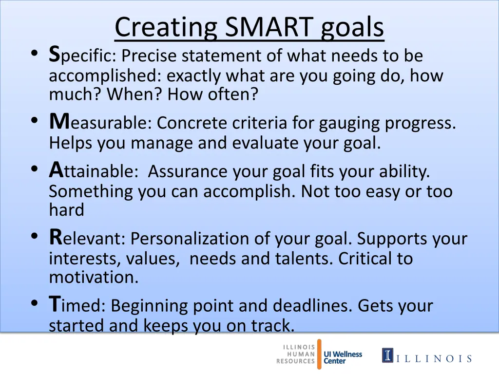 creating smart goals s pecific precise statement