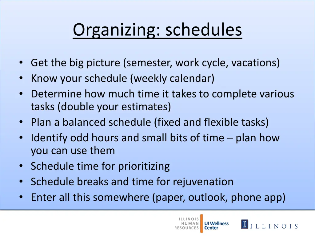 organizing schedules