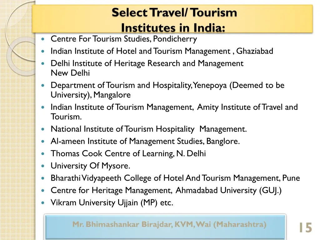 select travel tourism institutes in india