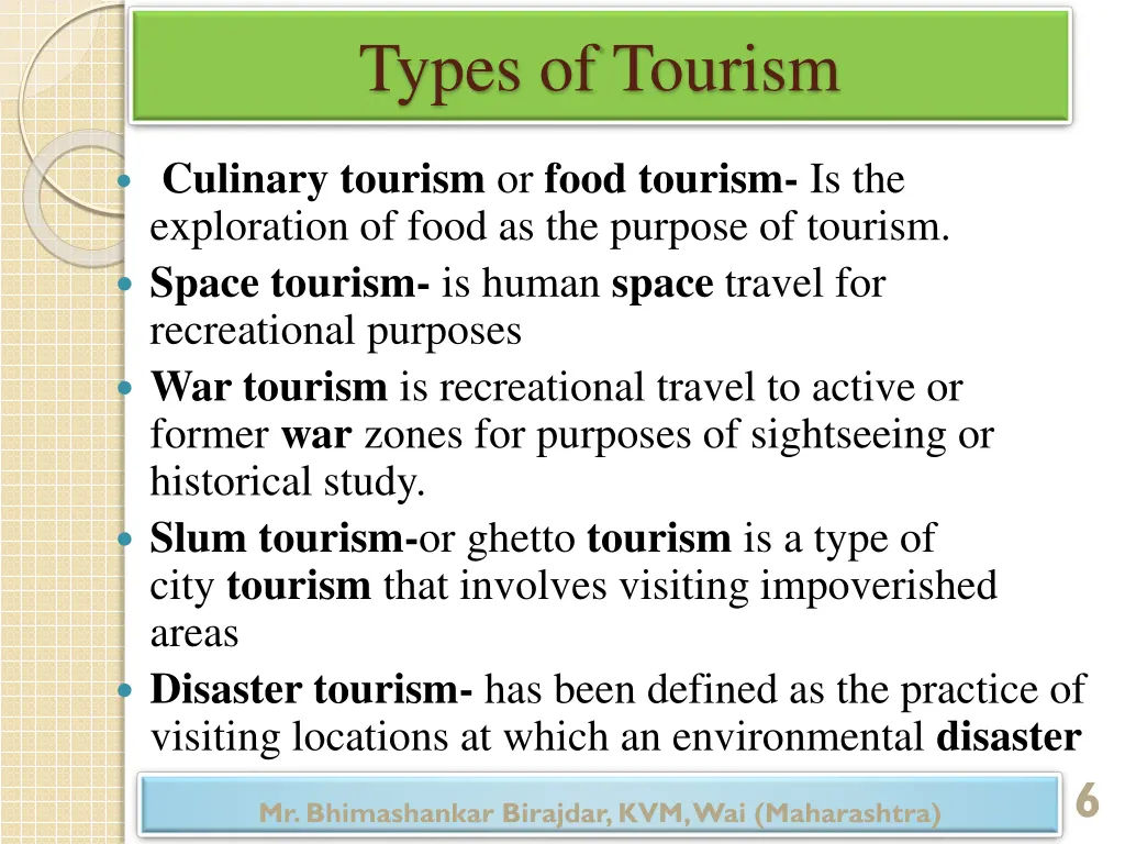 types of tourism 1