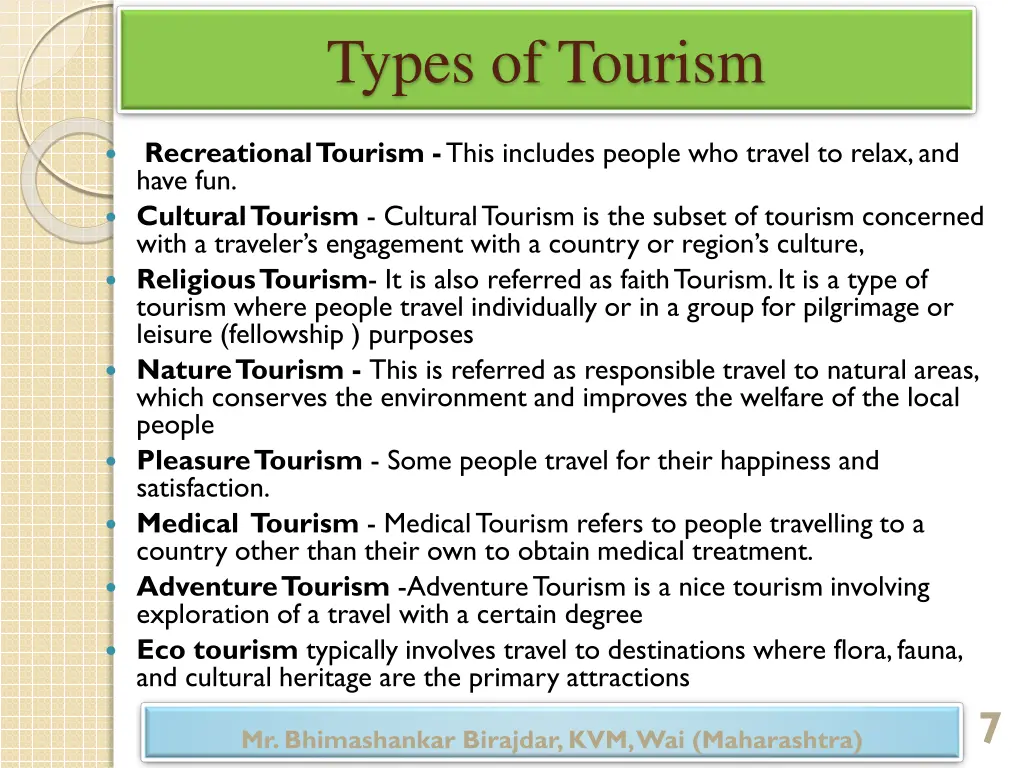 types of tourism