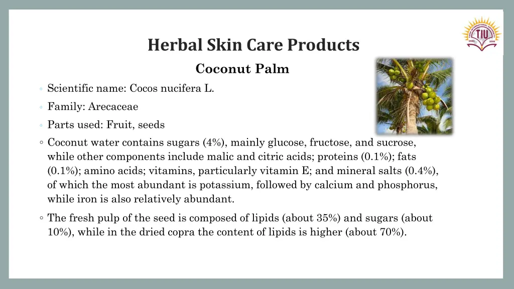 herbal skin care products coconut palm