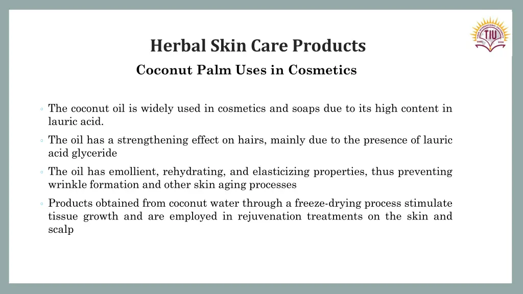 herbal skin care products coconut palm uses