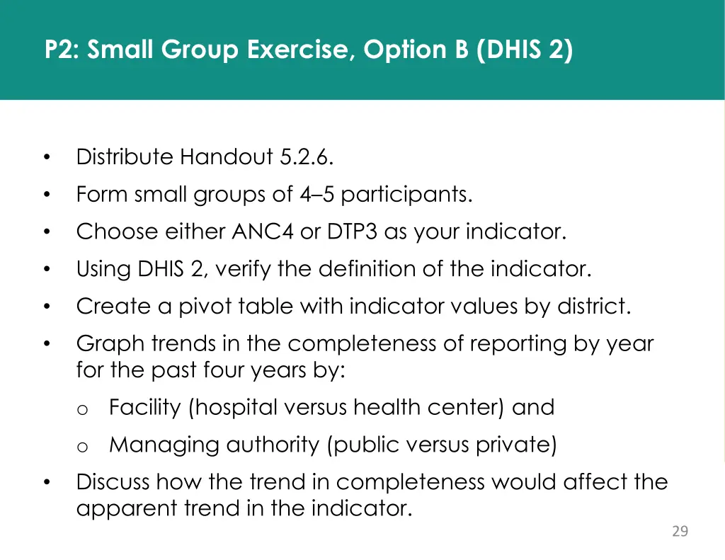 p2 small group exercise option b dhis 2