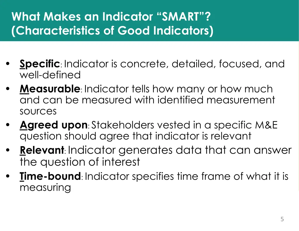 what makes an indicator smart characteristics