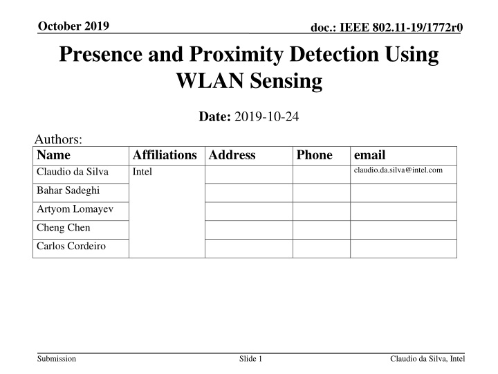 october 2019 presence and proximity detection