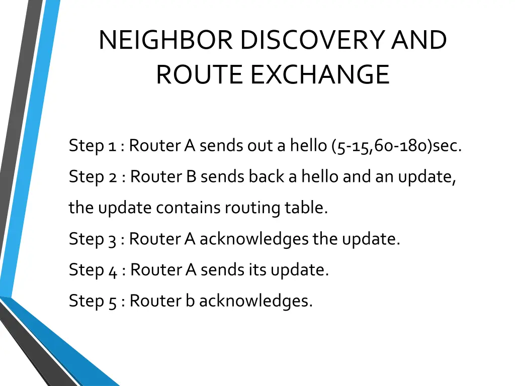 neighbor discovery and route exchange