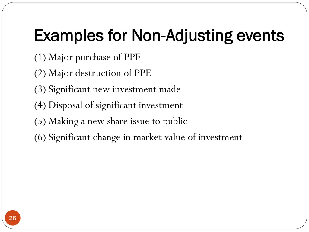 examples for non examples for non adjusting events