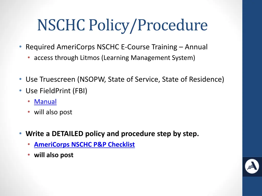 nschc policy procedure