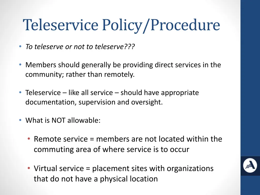 teleservice policy procedure