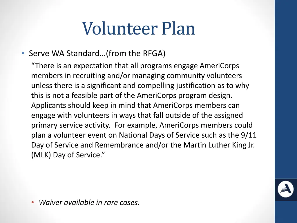 volunteer plan