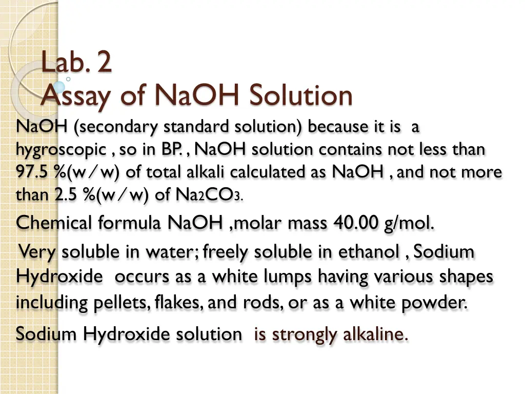 lab 2 assay of naoh solution naoh secondary