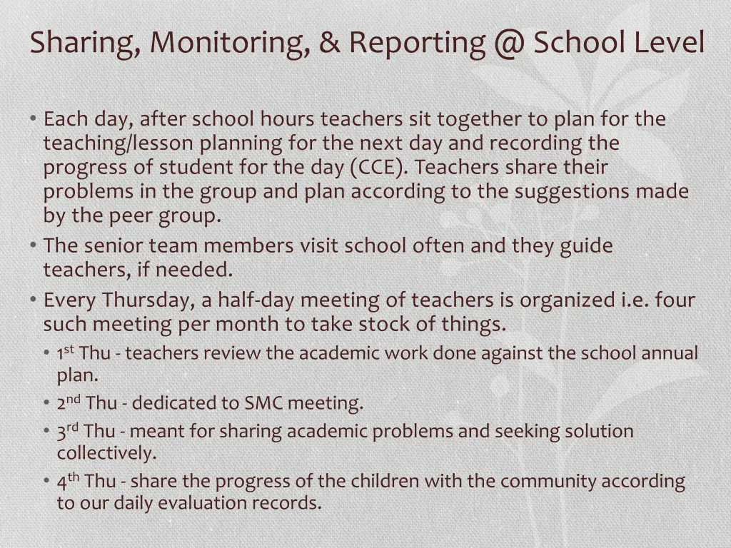 sharing monitoring reporting @ school level