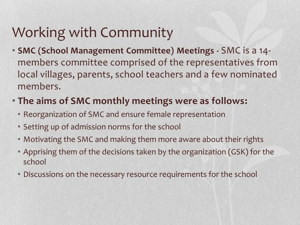 working with community smc school management