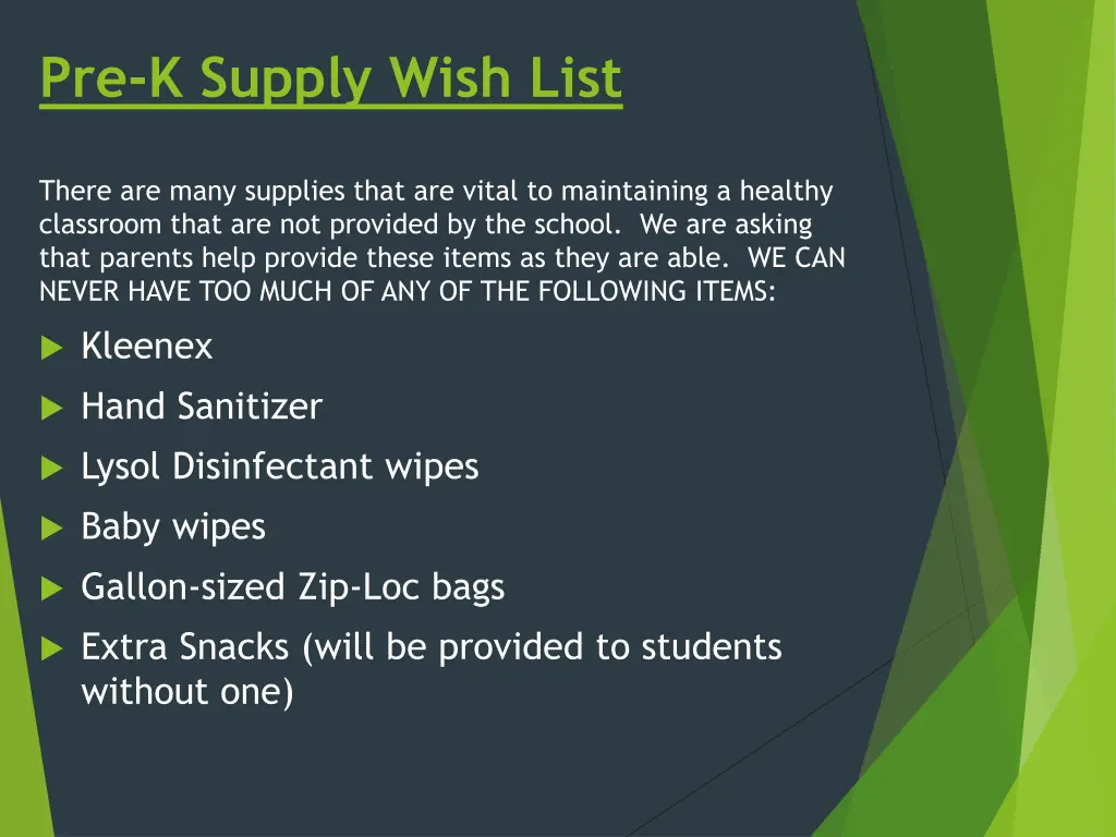 pre k supply wish list