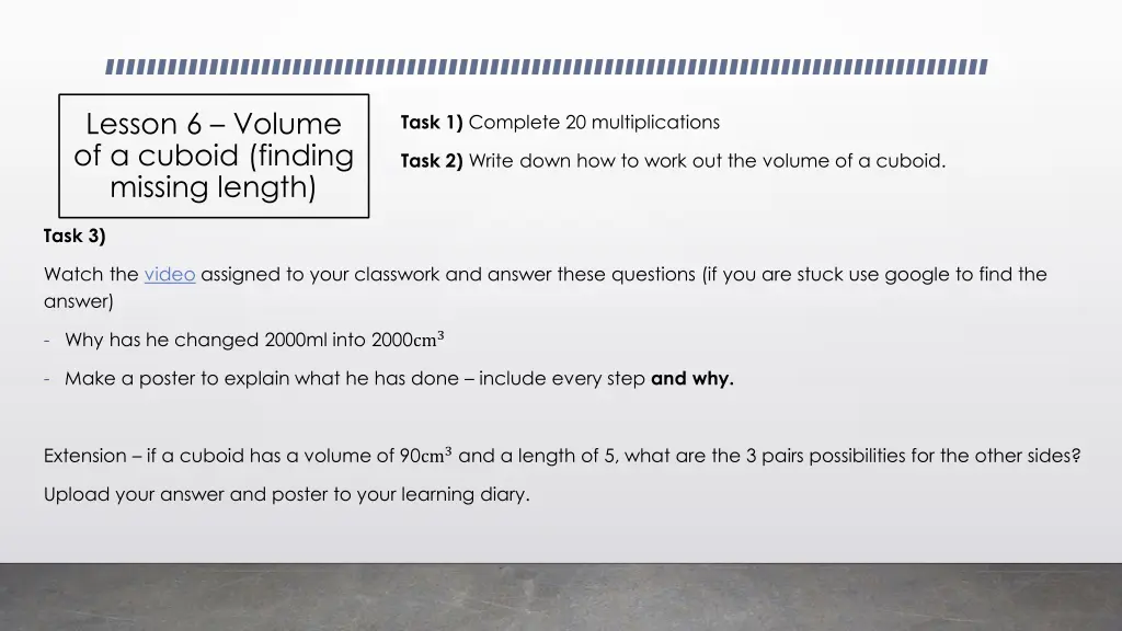 lesson 6 volume of a cuboid finding missing length