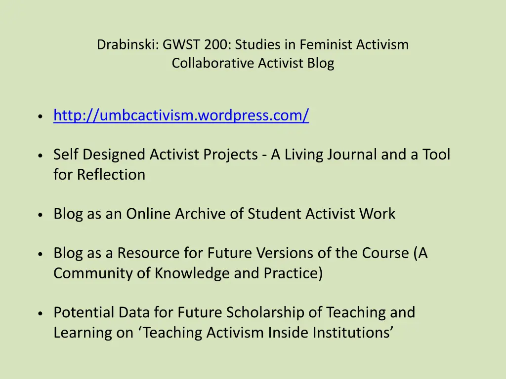 drabinski gwst 200 studies in feminist activism