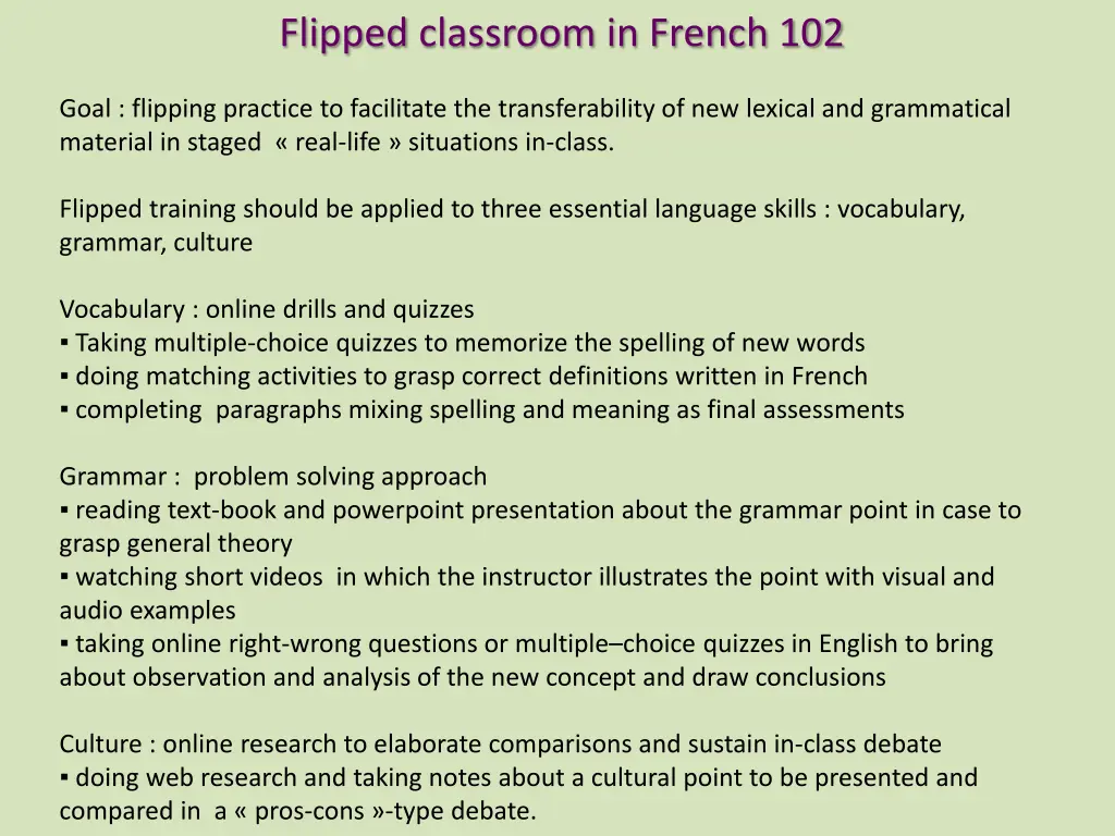 flipped classroom in french 102