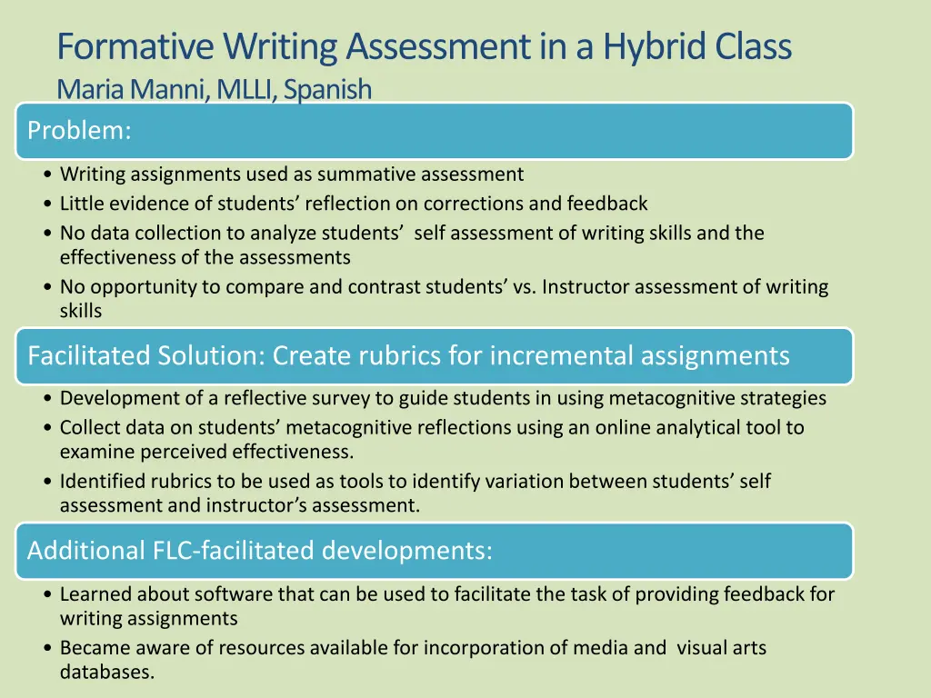 formative writing assessment in a hybrid class