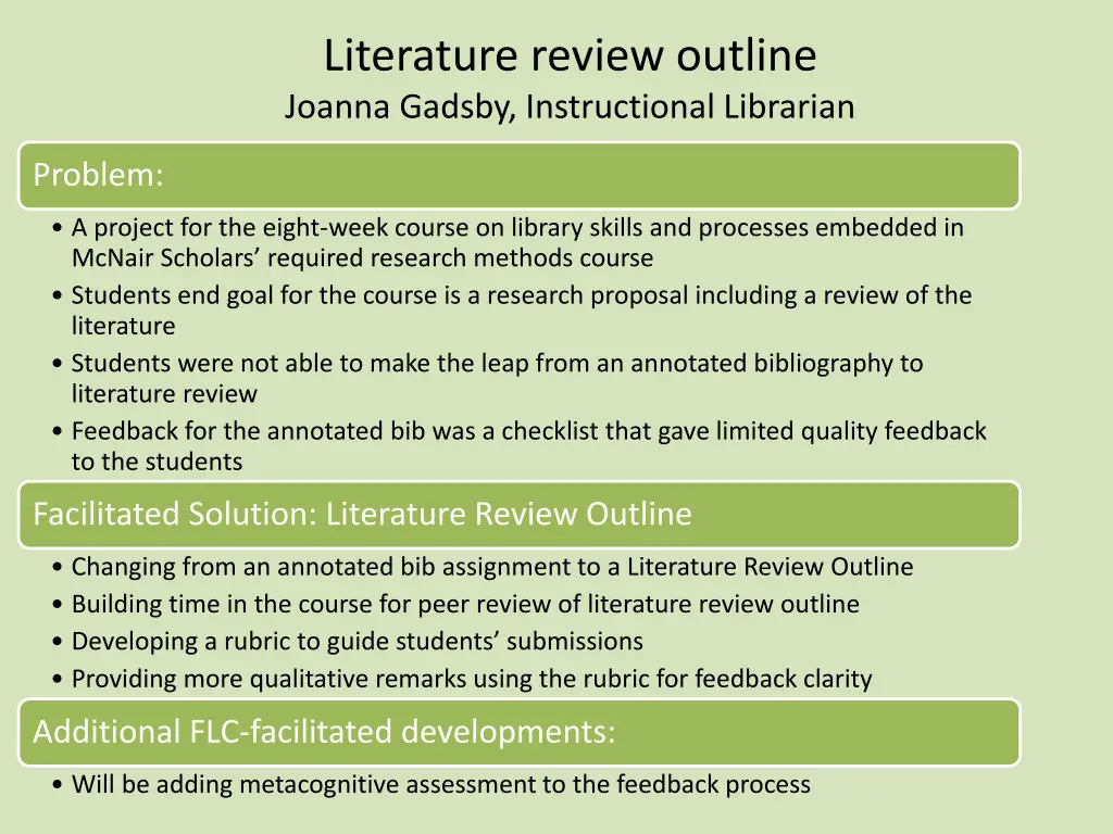 literature review outline joanna gadsby