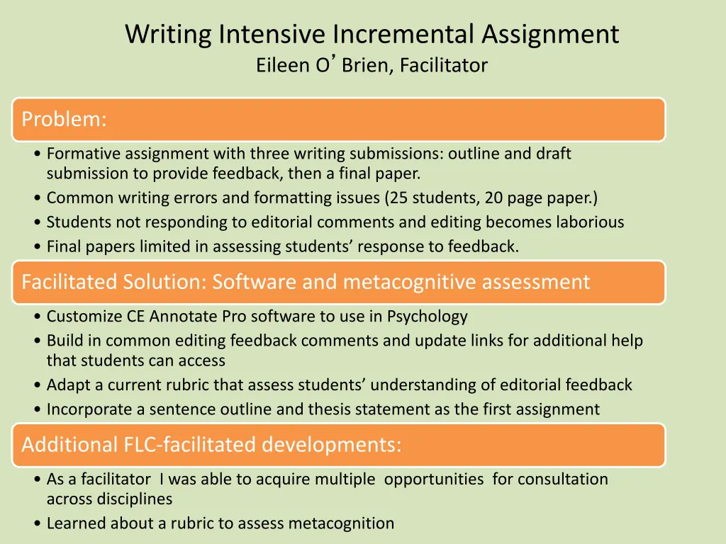 writing intensive incremental assignment eileen