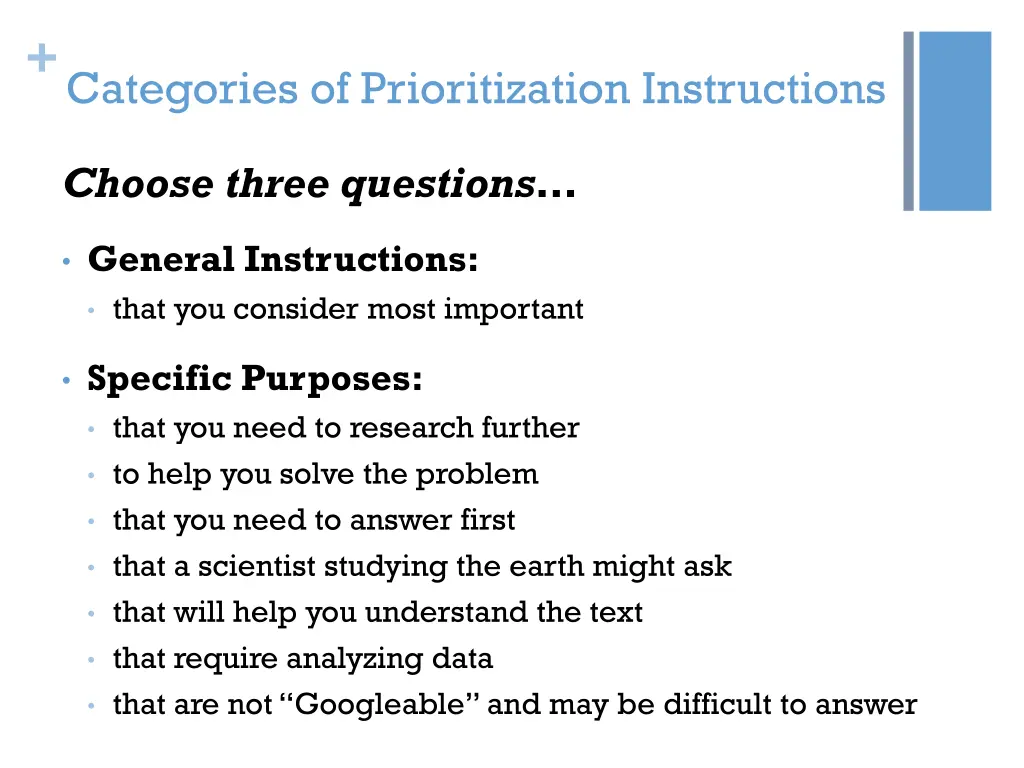 categories of prioritization instructions