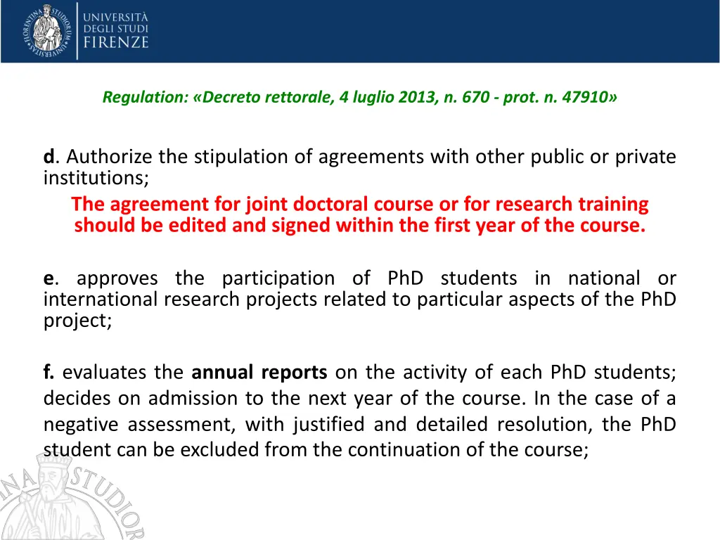 regulation decreto rettorale 4 luglio 2013 2