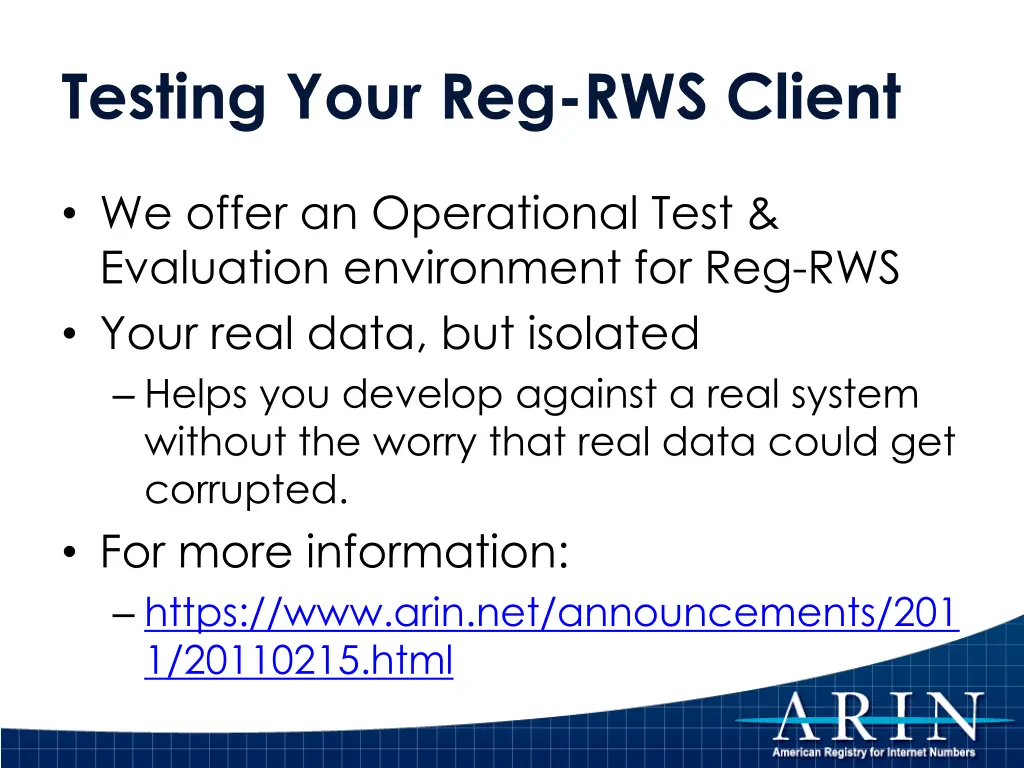 testing your reg rws client