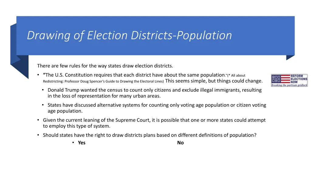 drawing of election districts population