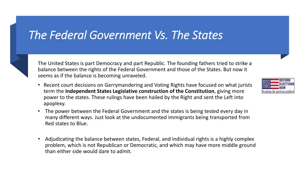 the federal government vs the states the federal