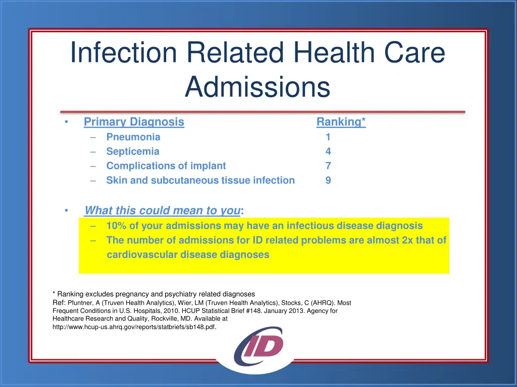 infection related health care admissions