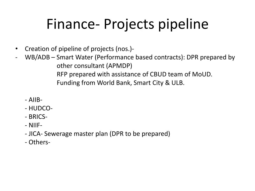 finance projects pipeline