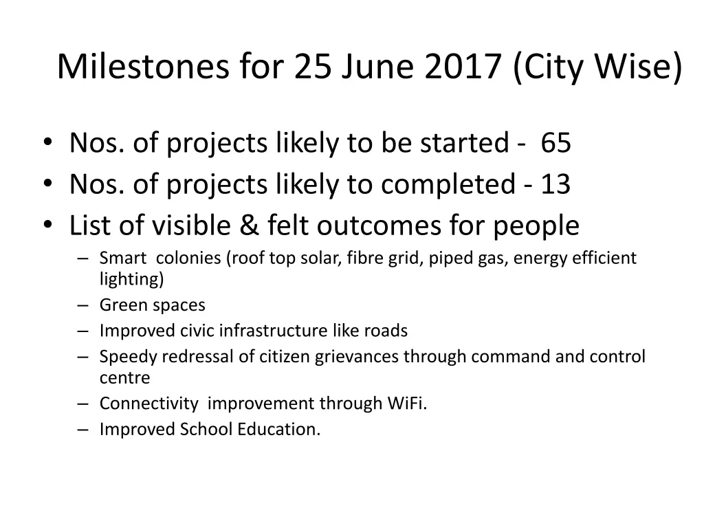 milestones for 25 june 2017 city wise