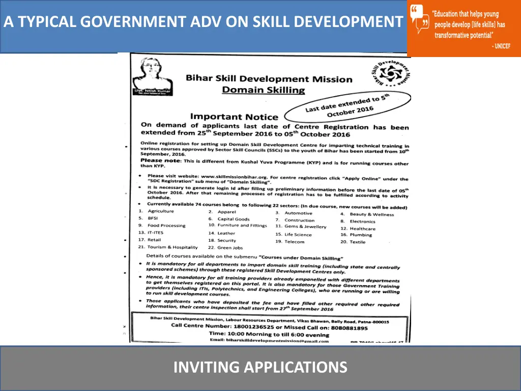 a typical government adv on skill development