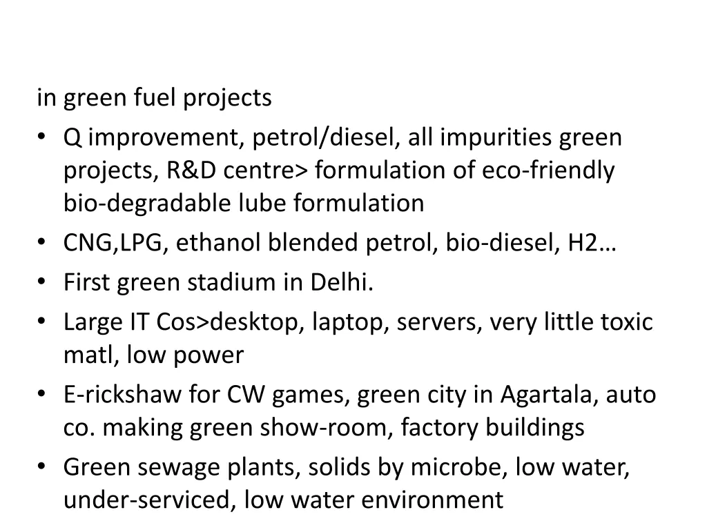 in green fuel projects q improvement petrol