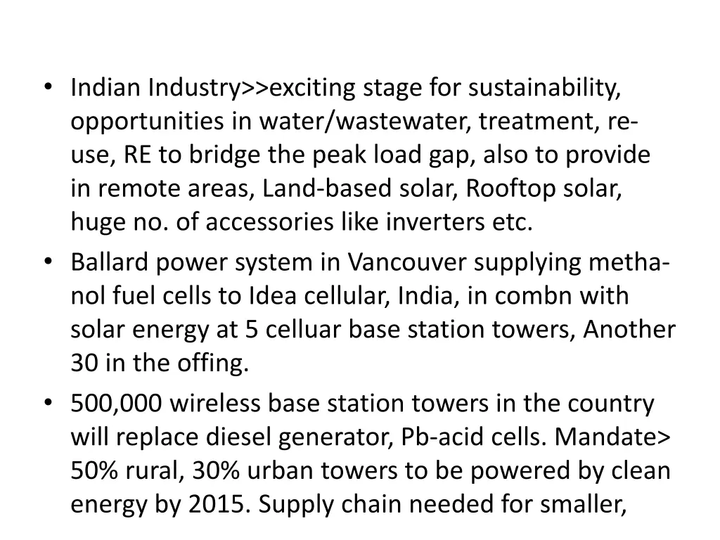 indian industry exciting stage for sustainability