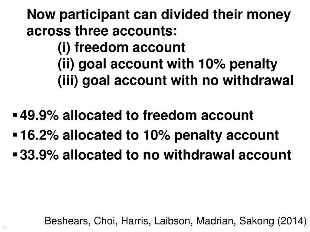 now participant can divided their money across