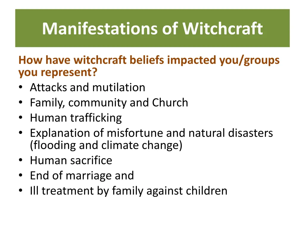 manifestations of witchcraft