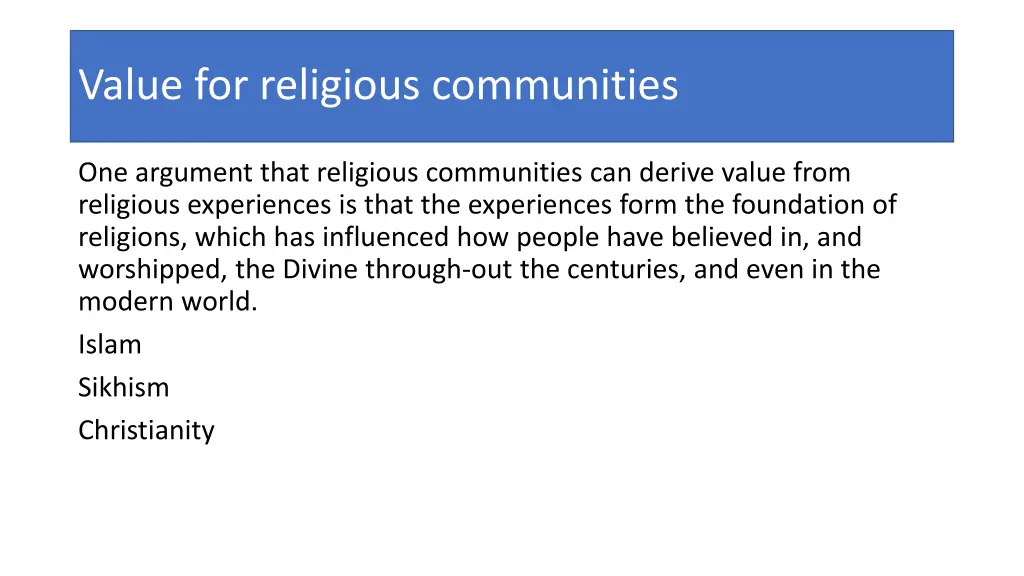 value for religious communities