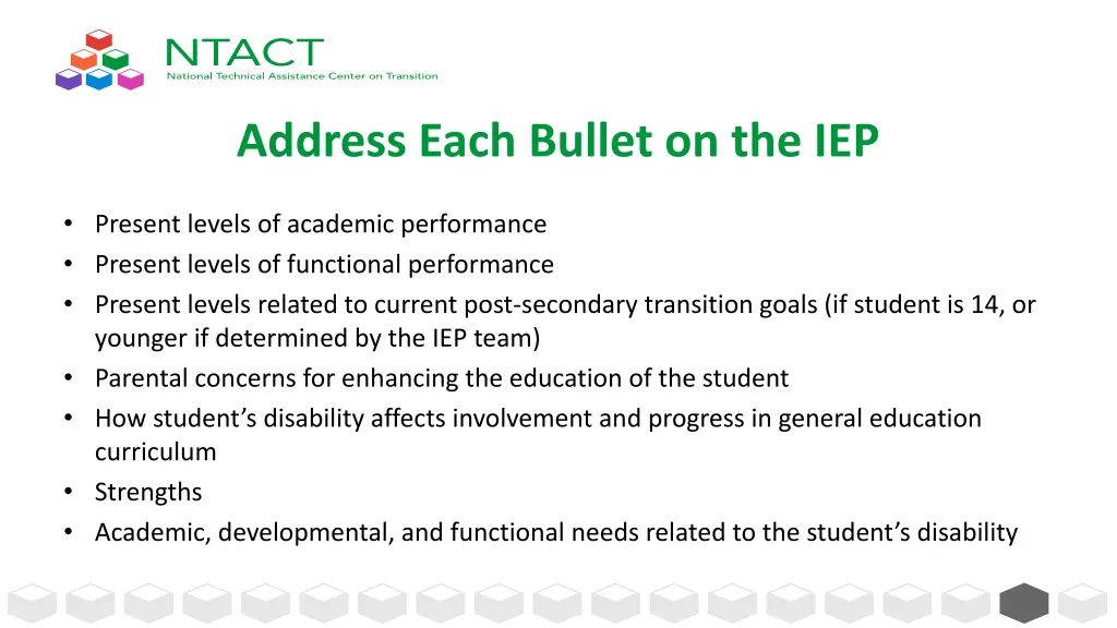 address each bullet on the iep