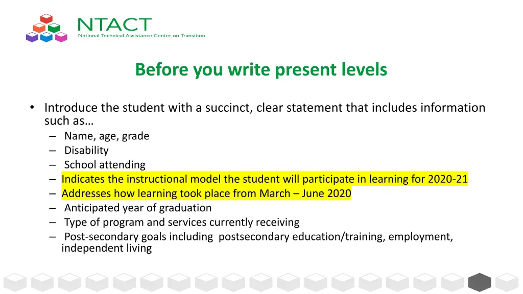 before you write present levels