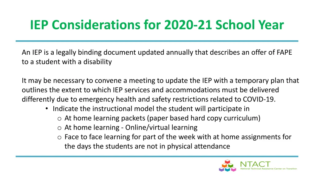 iep considerations for 2020 21 school year