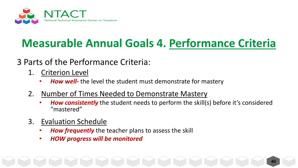 measurable annual goals 4 performance criteria