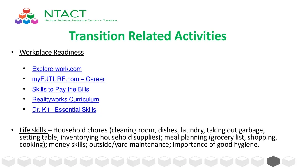 transition related activities