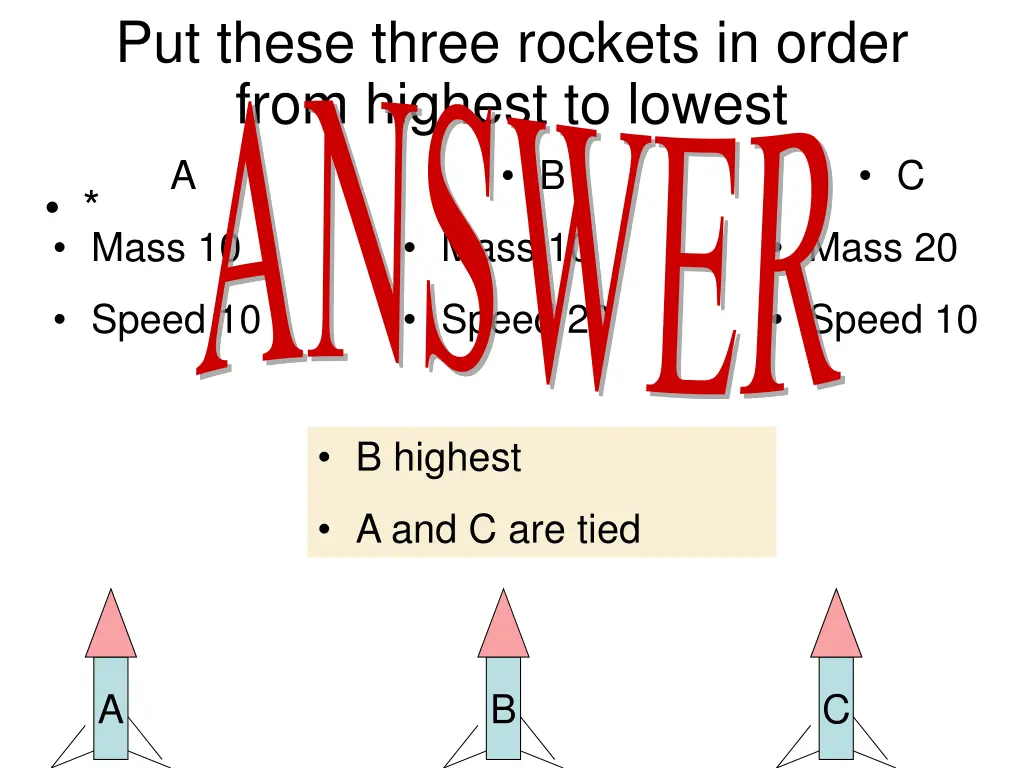 put these three rockets in order from highest