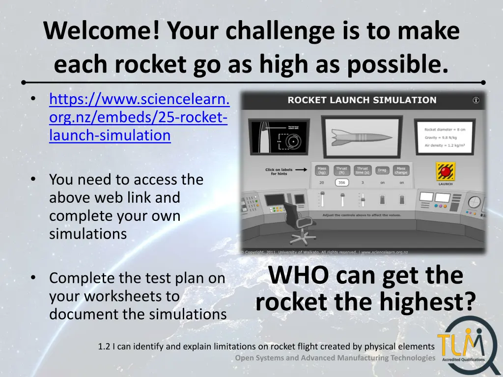 welcome your challenge is to make each rocket